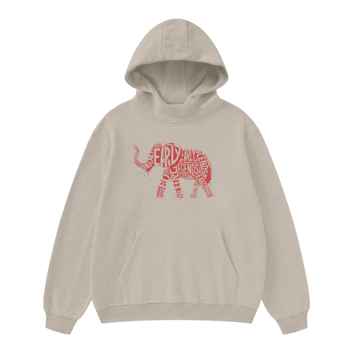 RED ON TAN RARE ELEPHANT HOODIE